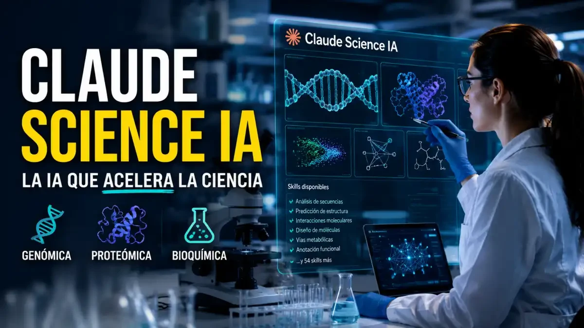 Interface de Claude Science IA mostrando análisis de datos genómicos y herramientas de investigación molecular