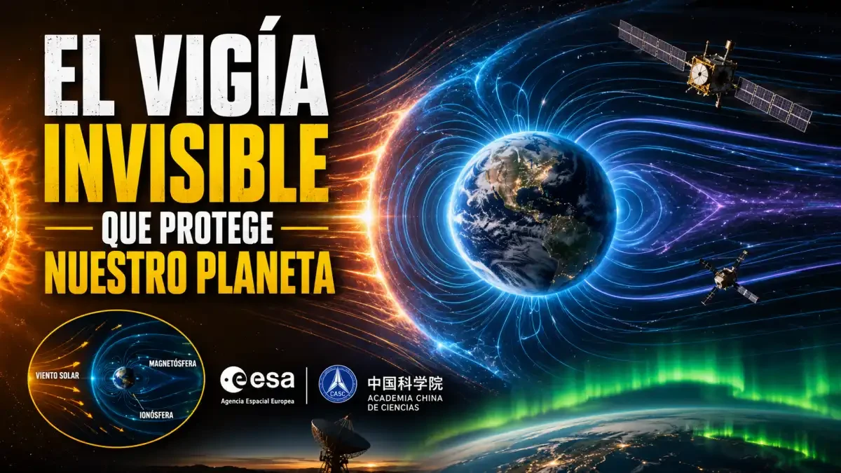 Representación de la misión Smile ESA estudiando la interacción del viento solar con la magnetósfera terrestre