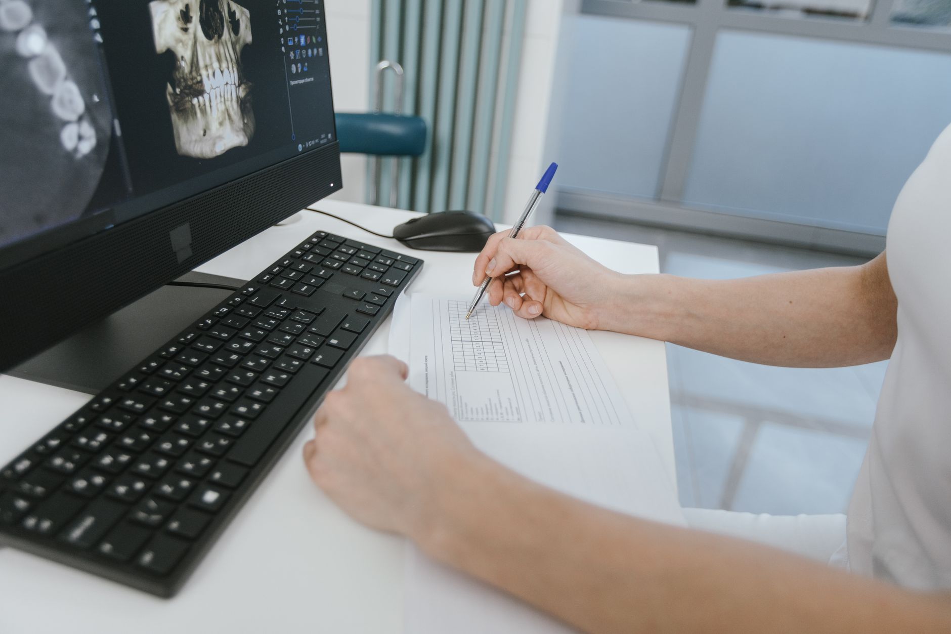 doctor examining ai medical imaging results on digital screen glowing data visualization modern hospital laboratory