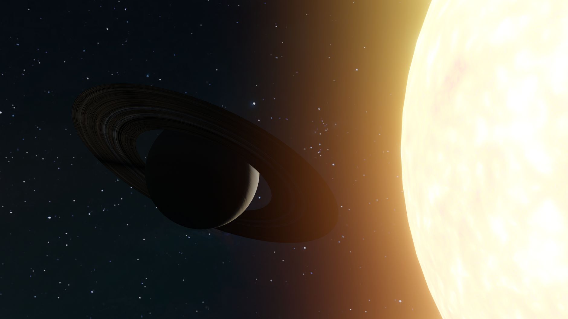 giant gas moon orbiting brown dwarf star deep space dramatic light