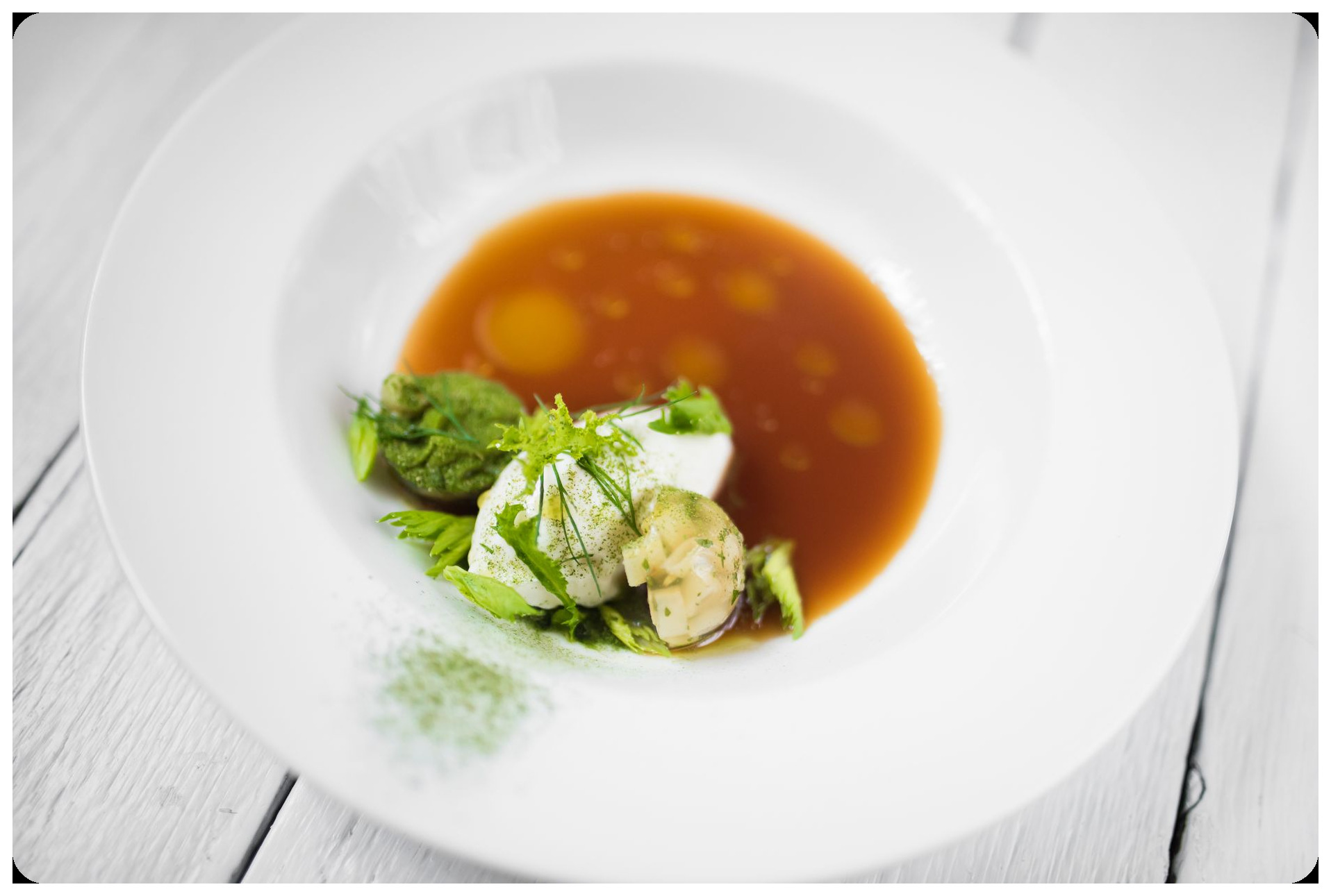 traditional spanish bone broth modern restaurant presentation artful plating medieval recipe contemporary cuisine
