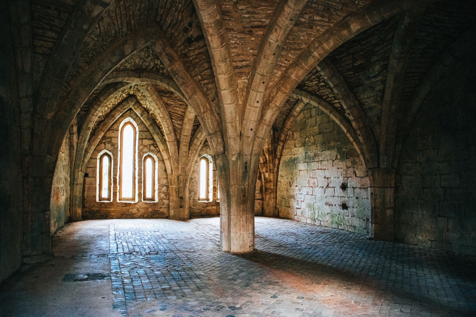medieval monastery restored stone arches gothic architecture burgos spain sunlight historic