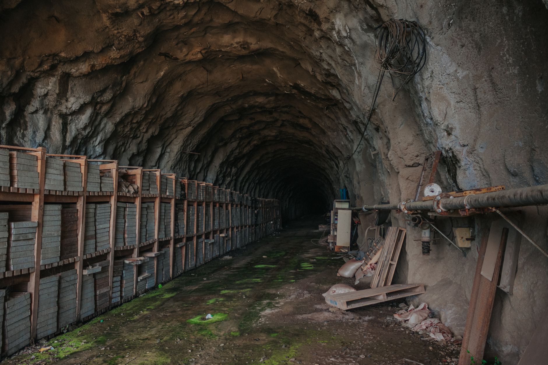 almaden mercury mine deep underground tunnels ancient stone walls dramatic mining light exploration