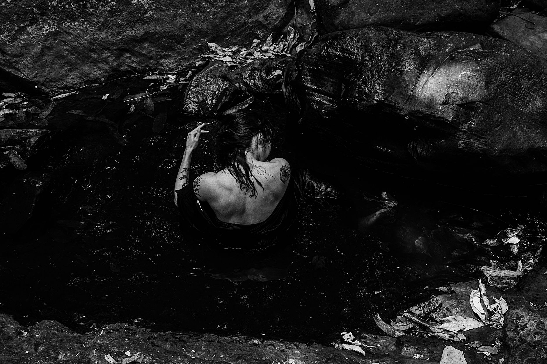 dark forest pool waterfall misty mysterious witch legend Catalan mountain